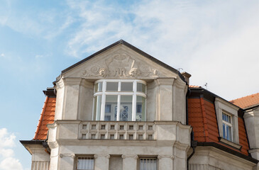 Decorative decoration on the facade of an old building in Prague in Czech Republic