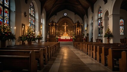 Fototapeta premium The interior decoration of a church on Christmas
