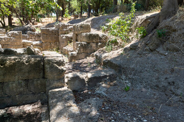 Stone  fragments of antique city gate from 1st 2nd centuries AD near Beit Shearim necropolis near Kiryat Tivon city in northern Israel
