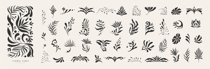 Retro groovy floral illustration in wavy and naive style. Organic shapes, vibrant flowers print for poster, social media or packaging. Botanic vector illustration © merfin