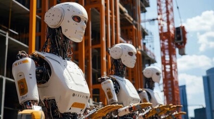 Automated Construction: Robots Building a Modern Skyscraper with Precision and Efficiency