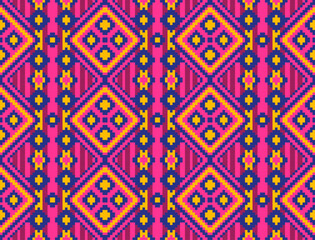 fabric thai ethnic pattern, silk weaving colorful pattern, fabric native seamless background, handwoven textile traditional product concept