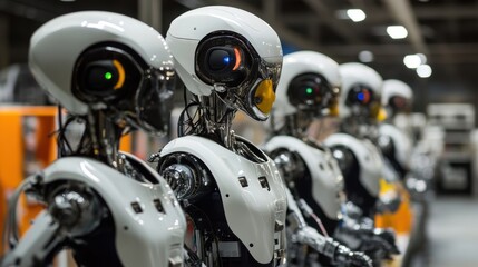 Fototapeta premium Efficient Robotics Team at Work in Collaborative Factory Environment