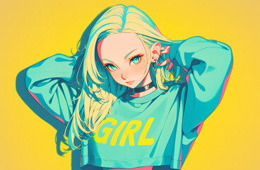 Fototapeta premium カラフルでおしゃれなストリートファッションの女の子