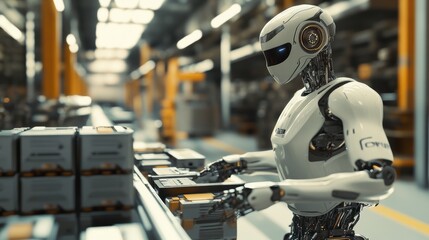 Efficient Automation: Robot Working on Production Line in Modern Tech Factory