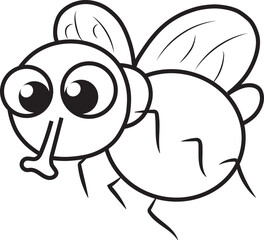 Cute cartoon insects line art coloring. Fly vector illustration coloring page