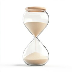 A clear glass hourglass filled with sand, showcasing the passage of time with a minimalist design and a wooden lid