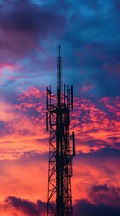 Fototapeta premium Majestic Tower Silhouetted Against Vibrant Sunset Clouds