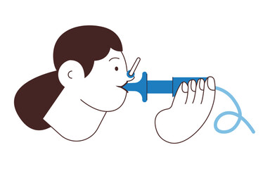 Female Performs Pulmonary Function Test. Black and White Modern Flat Vector Illustration. Lung Function Test on Patient. 