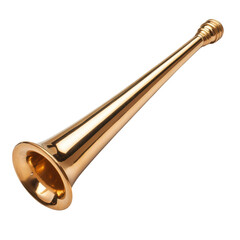 Obraz premium A shiny brass hornwith a long tapering shape, typically used in orchestras or military bands for signaling or ceremonial purposes