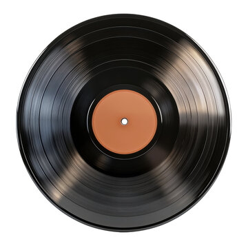 A classic black vinyl record showcasing its circular shape and smooth surface, with a central label and grooves that reflect light, evoking nostalgia for vintage music
