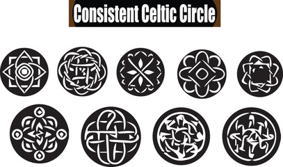 Consistent Celtic Circle Minimalist Black Silhouette Vector Collection