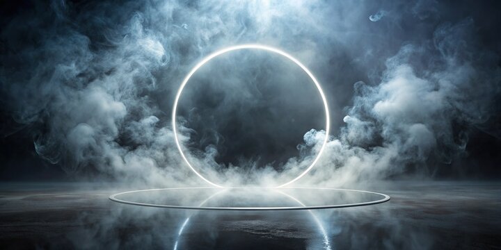 Enigmatic Equilibrium: A perfectly balanced circle sits within a smoke-filled void, conveying stability and enigma.