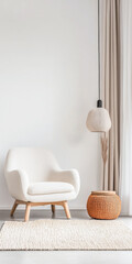 Scandinavian living room interior design composition in neutral colors and elegant decoration.