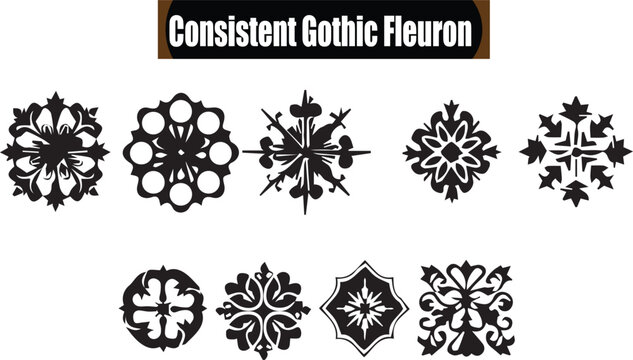 Consistent Gothic Fleuron Elegant Silhouette Vector Illustrations