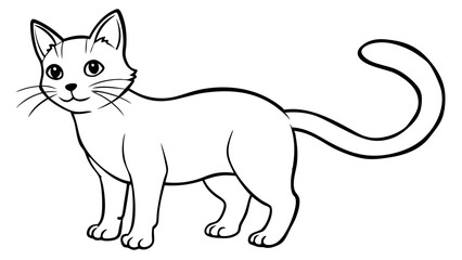 a simple black and white line drawing of a cat. The cat is standing on all four legs, facing to the left. It has a long, curved tail, pointed ears, and whiskers © SVG OSA