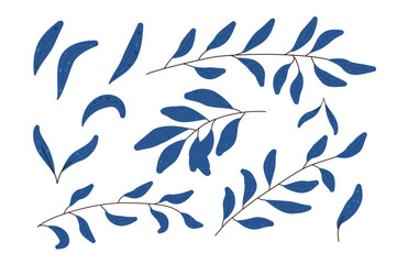Obraz premium Simple leaves set. Vector hand drawn foliage collection illustration isolated on white background.