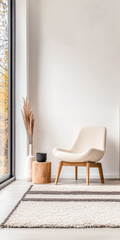 Scandinavian living room interior design composition in neutral colors and elegant decoration.