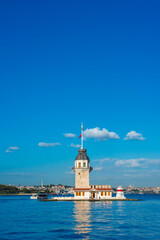 Maiden's Tower with beautiful sunrise sky in Istanbul, Turkey. (Turkish Name: KIZ KULESI). Colorful sunrise sky in Istanbul.