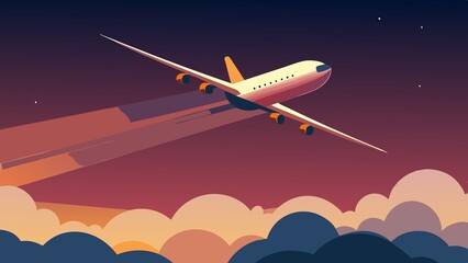 Fototapeta premium airplane flying in the sky. an airplane flying in the sunset sky, leaving its long air trail behind