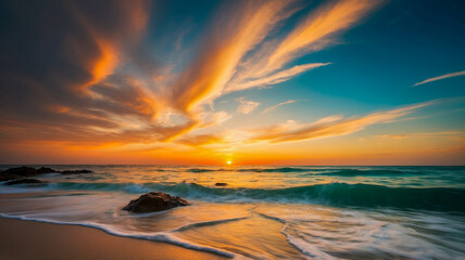 Obraz premium Beautiful beach landscape and romantic sunset.