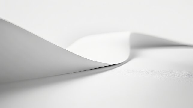 Abstract white paper wave background. A smooth, curved white paper design creates an abstract background with a minimalist aesthetic and elegant, clean lines.