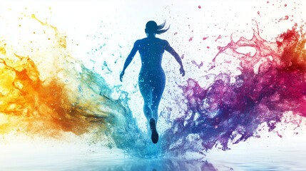 Naklejka premium person exercising, with colorful bursts of water exploding around them