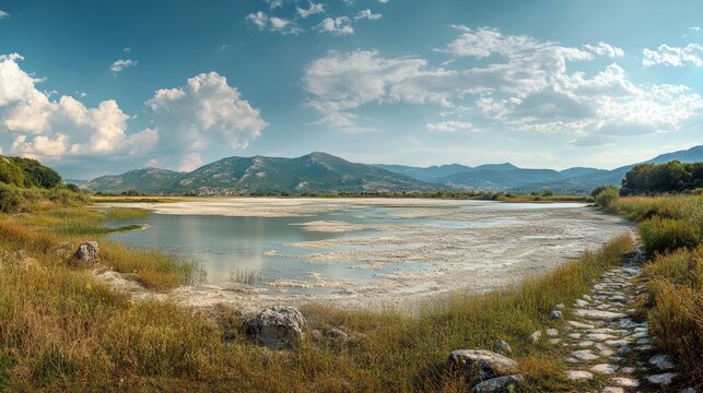Butrint's salt lake and channal, Albania. Panorama.