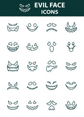 set of evil face, pumpkin face, ghost