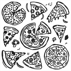 Pizza slices outline silhouette vector design