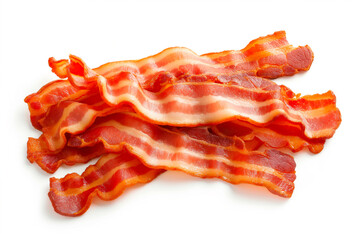 fried strips of bacon on white background