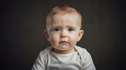 Naklejka premium A serious and stern-looking baby, Innocence.