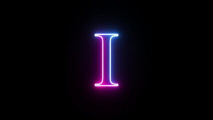 Glowing neon capital letter alphabet I animation. Purple and blue neon font letter "I" on black background. Educational concept - Powered by Adobe