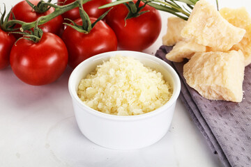 Shredded Italian hard parmesan cheese