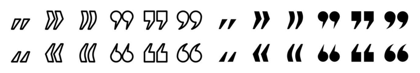 Quote mark vector icon set. quotation sign. inverted comma symbol.