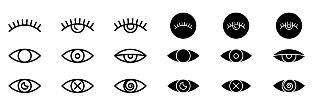 eye vector icon set. eyeball line icon. vision pictogram. private crossed eye sign. open and closed eyes symbol. visible and invisible icon set. show and hide. see and hide button