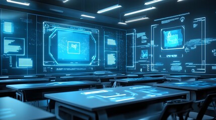 Fototapeta premium Futuristic Holographic Classroom with Advanced Digital Technology