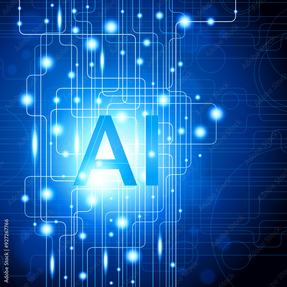 Poster futuristic design of an artificial intelligence brain with circuit board. digital and technology bac