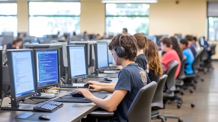 State of the Art Computer Lab with Students Engaged in Programming Activities