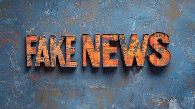 The image shows the text 'fake news' against a textured background, symbolizing disinformation.