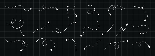 Set of simple linear dashed vector arrows white and black.eps