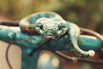 Adorable snake decoration on scooter handle
