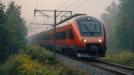 Naklejka premium open environment of beautiful nature with modern electric train, atmosphere of the day, railway, train travels on railway