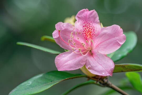 Broad perspective of a lovely pink Rhododendron at Takdah s Orchid Garden in Darjeeling India