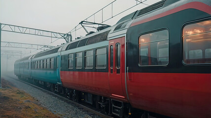 Naklejka premium open environment of beautiful nature with modern electric train, atmosphere of the day, railway, train travels on railway