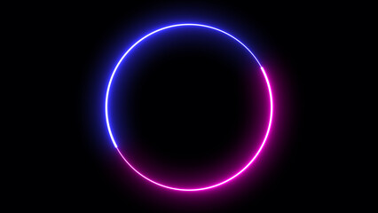 Glowing blue and purple neon light line loop circle. Neon light round frame