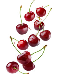  Fresh Falling Slash of Cherries, isolated on white