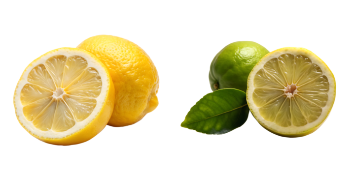 set of  lemon cut on white background. AI GENERATED