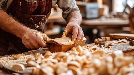 Skilled Carpenter Crafting Unique Furniture in Rustic Workshop