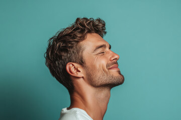 Fototapeta premium A close up of a man's face with her eyes closed